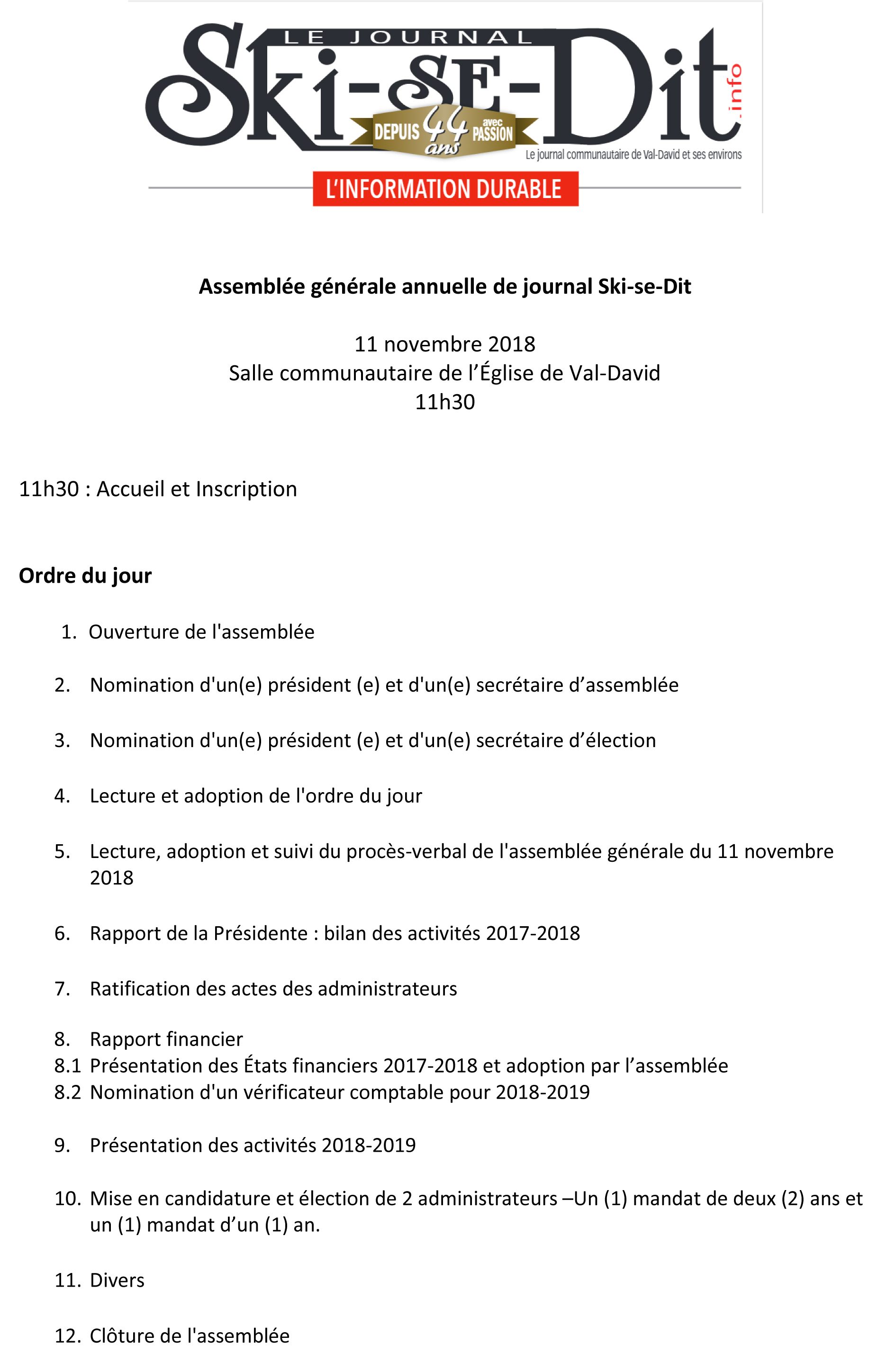 ordre du jour 2018